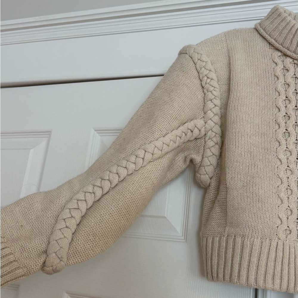 Zara Cream Cable Knit Turtleneck crop Sweater - Picture 3 of 5